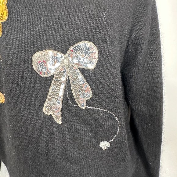 Vintage 80s Womens Sweater Christmas Palm Springs Yacht Club Sequin Bows - Picture 4 of 14